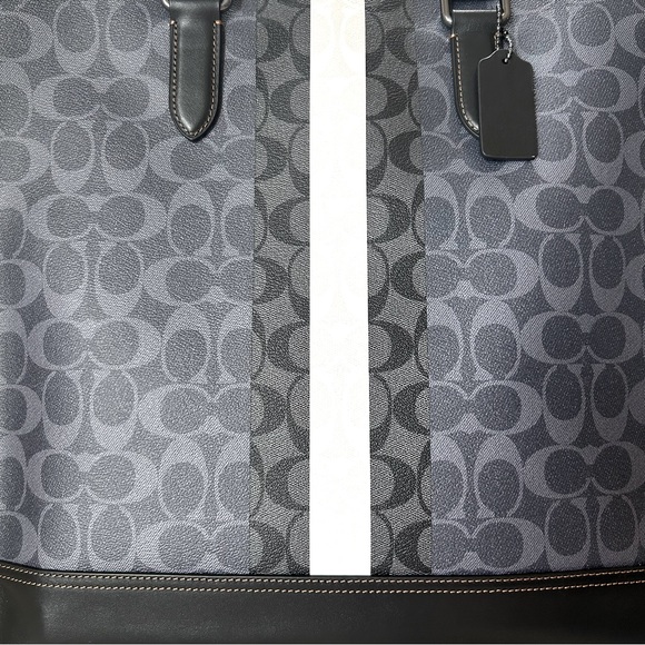 NWT COACH Men’s Signature Web Tall Tote Bag Black & Gray - Picture 4 of 13
